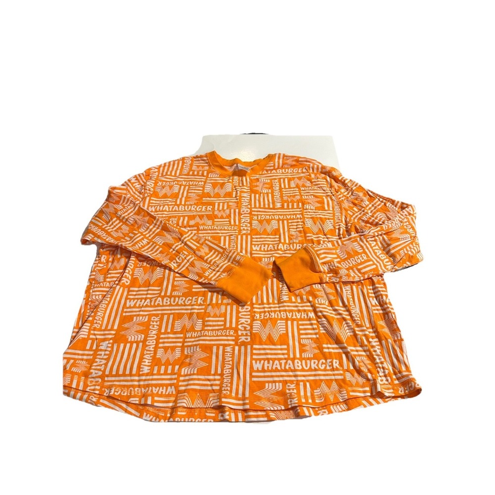 Whataburger Orange White Logo Pattern Long‎ Sleeve Crew Neck T Shirt Sz 2XL